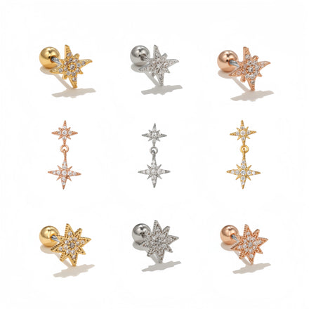 Zuola Luxury Zircon Starburst Eco-friendly Brass Stud Earrings Trendy Titanium Screw Back 18K Gold Plated Geometric Earrings