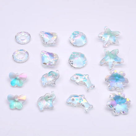 Single Hole Crystal Glass Beads Plating AB Color Snow Starfish Shell Butterfly Elephant Charm Pendants for Jewelry Making DIY