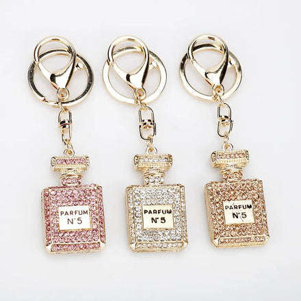 New Women Stainless Steel Perfume Bottle Diamond-encrusted Alloy Keychain Fashion Car Keychain Bag Pendant Lightweight