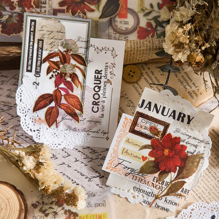 3pieces/pack Bronzing Parchment Paper Stickers Flower Notes Dream Series Plant Journal Decorative Source Material 6 Models
