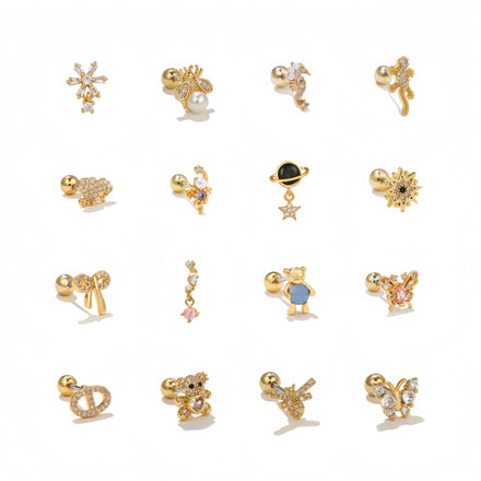 ZUOLA Fashion Piercing Jewelry Hypoallergenic Studs Earring Labret Nose Ring 18K Gold Plated Star Shiny CZ Earring for Daily