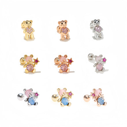 Wholesale New Piercing Jewelry Girls Cute Zircon Bear Ear Bone Stud Screw Puncture Magic Wand Small Ear Stud Earrings for Women