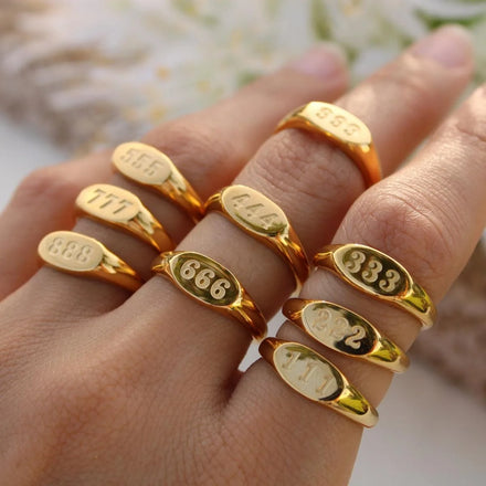 Fashion Personality Minimalist Ring Accessory Stainless Steel Plated 18K Gold Angel Number 111-999 Ring for Women