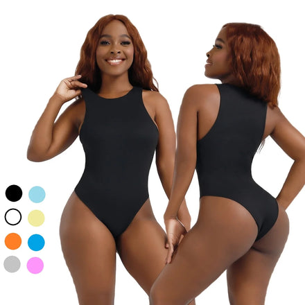 Summer Sleeveless Tank Top One Piece Tight Bottom Ribbed Jumpsuits Elegant Women Bodysuit Tops
