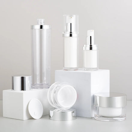 Bomei AC011 Acrylic Body Lotion Pump Sprayer 30ml/50ml/100ml Luxury Silver Airless Cylinder Packaging with Screen Printing