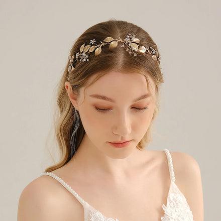 Antique Gold Retro Personality Girl Hair Accessories Ribbon Bride Rhinestone Hairband Wedding Diamond Alloy Headwear Tiara