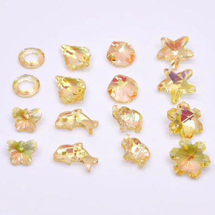 Single Hole Crystal Glass Beads Plating Yellow Color Snow Starfish Shell Butterfly Elephant Charm Pendants for Jewelry Making