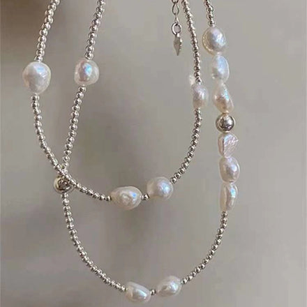 Distinctive Silver Freshwater Baroque Pearl Necklace with Collarbone Chain Elegant Jewelry for Men and Women
