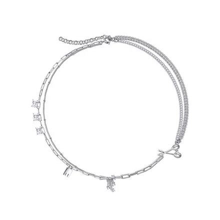 Personalized Inspired Jewelry Forks Spoons Charm Psj Brass Rhodium Plated Cubic Zirconia Link Chain Layered Chokers Necklaces