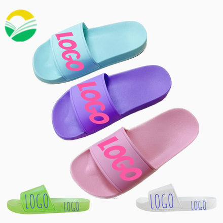 Black on Outsole Flat Slide Sandals Girls Pvc Shoes Slippers Unisex Oem Custom Slippers Embossed Logo Footwear