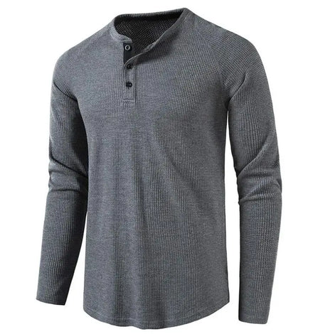 Wholesale Basic Men's Henley Thermal Button-up Long Sleeve T-shirt Solid Color Casual T-shirts
