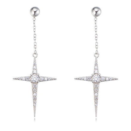 Findings Designer Bling Starburst Cross Psj Brass 18k Gold Plated Cubic Zirconia Drop Earrings for Women Girls