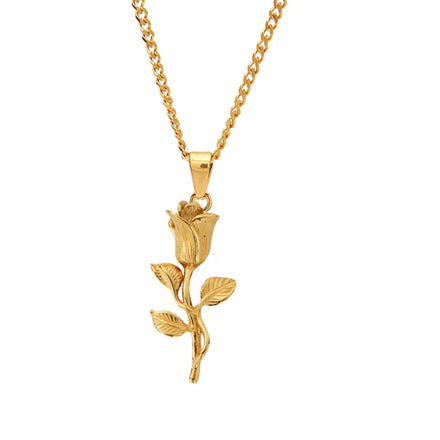 Vintage Jewelry Rose Necklace PVD 18k Gold Plated Waterproof Rose Flower Necklaces for Women Men Stainless Steel Compass Charm