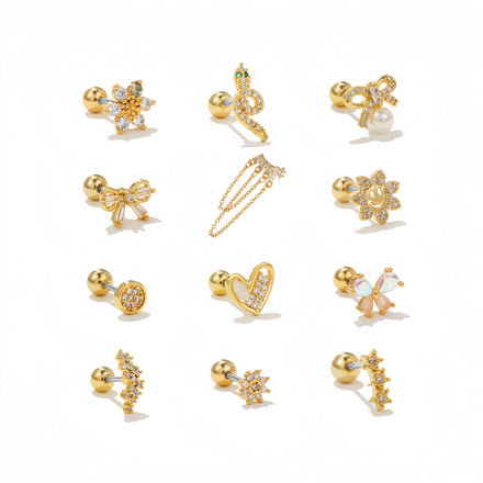 ZUOLA Wholesale Piercing Jewelry Gold Plated Brass Ear Bone Stud High-Quality Exquisite Twist Ball Ear Studs Labret Nose Ring