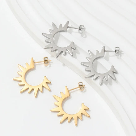 Fenny Waterproof Personality Exaggerated Sunflower Drop Hoop Earring Trendy for Women Wholesale Stainless Steel Ladies Jewelry