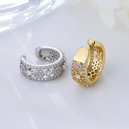 Fantasy Luxury Single Clip on Studs Ear Psj Brass 18k Gold Plated Cubic Zirconia Cuff Earrings for Women Girls