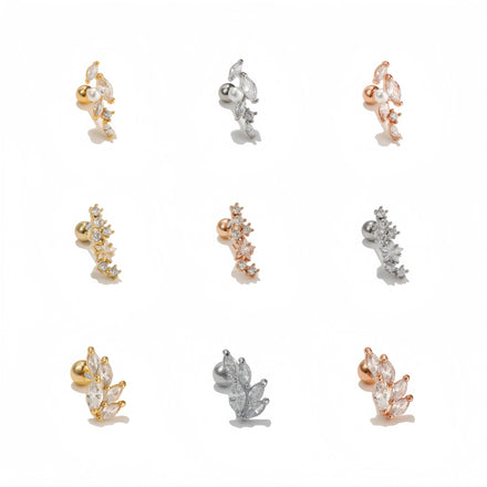Natural Leaf Flower Earrings 3A Zircon Titanium Studs Lightweight and Stylish for Everyday Use