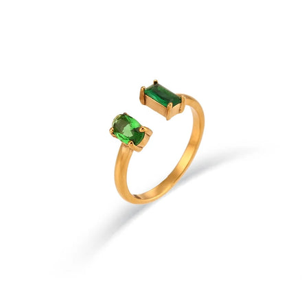 Women Permanent Jewelry Minimalist 18k Pvd Gold Plated Baguette Marquise Band Zircon Solitaire Diamond Ring