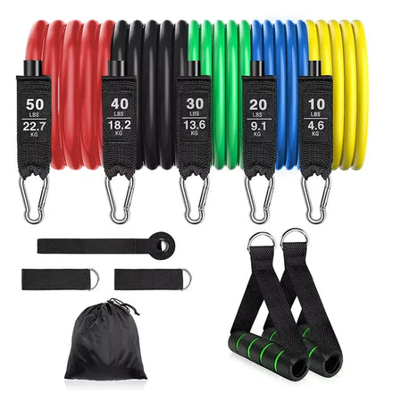 Home Workout 2022 Hot Sale Fitness Power 11 Piece Resistance Band Tube Set