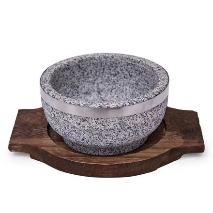 Korean Cuisine Dolsot Bibimbap Rice Soup Stone Bowl Hot Pot Sizzling Stone Cooking Bowl Wooden Tray Food Serving Stone Bowl