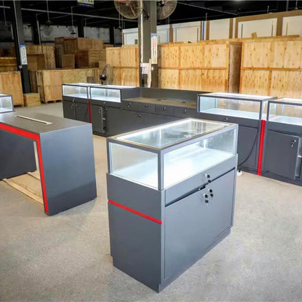Custom Dark Grey Cellphone Floor Display Stand Glass Showcase Design Mobile Phone Display Cabinet Counter