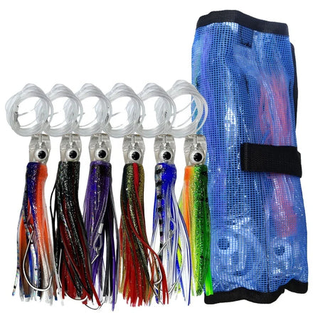 6Pcs/Bag Squid Skirt Trolling Lure Marlin Tuna Mahi Dolphin Shark Deep Sea Fishing Lure Set
