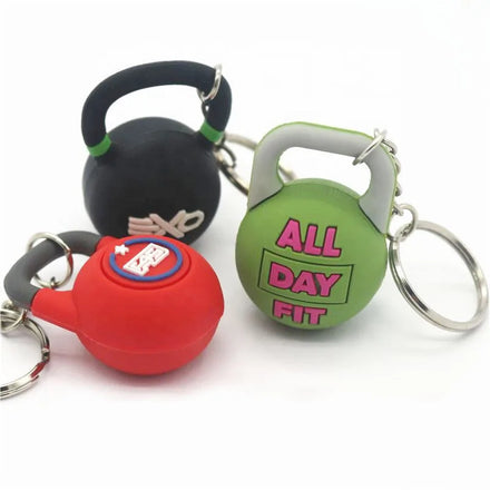 Customized 3D Shape F45 PVC Kettlebell Keychain 2 Side Logo Custom Rubber Gym Fitness Key Chain Gift