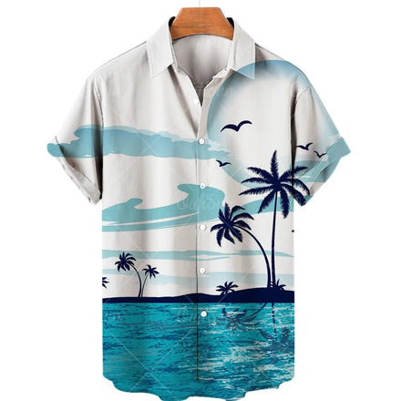 Hawaiian Beach Wear for Men Satin Shirts with Regular Fit Button Clothings Sublimation Styles Anti-Wrinkle Feature