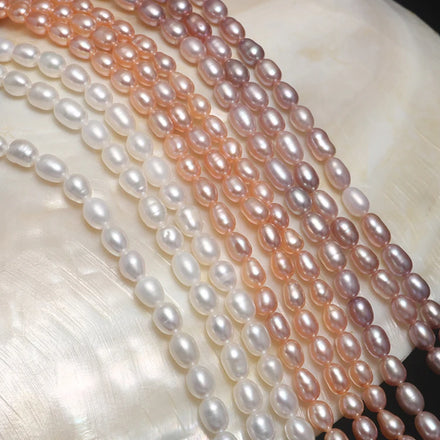 4A 3A Quality Rice Drop Shape Real Fresh Water Natural Freshwater Pearl Width 3-10mm SIze Bead Strand String 3a 6-7mm
