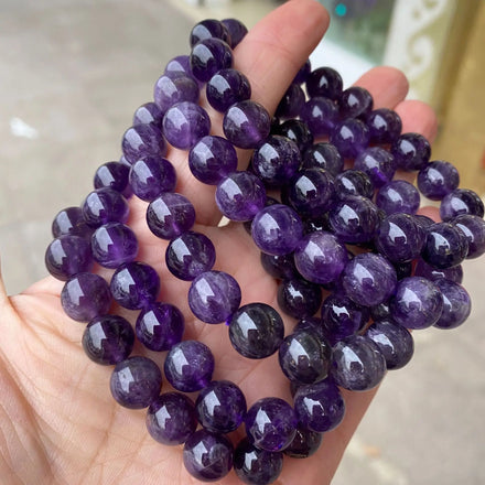 Natural Lucky Stone Stretch Ball 6mm 8mm Healing Amethyst Crystal Gemstone Bead Trendy Anniversary Bracelet