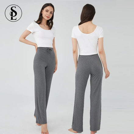 Lightweight Elastic Waist Thermal Knitted Bamboo Lounge Pants Plus Size Pajama Bottoms for Ladies