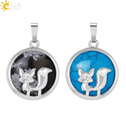 CSJA Wholesale Lovely Fox Natural Healing Reiki Jade Malachite Crystal Gemstone Quartz Pendants Charms for Jewelry Making H112