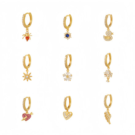 Zuola Trendy 5A Zircon Earrings 18K Gold Plated Multi Style Huggie Hoops with Pendant Fine Jewelry Unisex