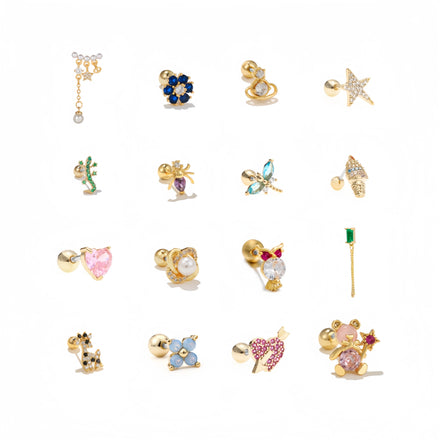 ZUOLA Fashion Piercing Body Stainless Steel 18K Real Gold Plated Studs Earring Ear Cartilage Hypoallergenic Unisex Daily Party