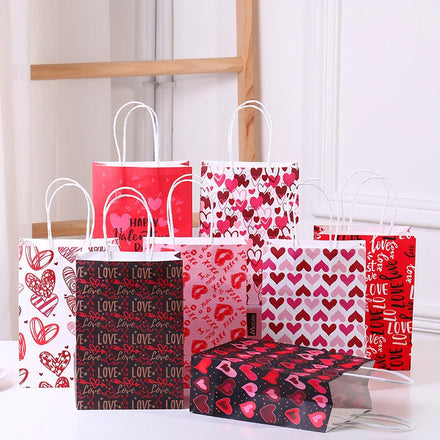 Custom Valentine's Day Design for Choice Red Heart Gift Packaging Luxury Kraft Paper Bag With Handles