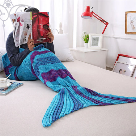 Handmade Knitted Warm Mermaid Tail Blanket Home Decor Acrylic Throw Rug 190cmx90cm 140cmx70cm
