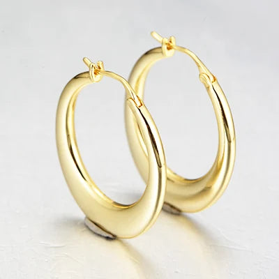 Minimalist Big Plain Bag Hoop Jewelry Psj Brass 18k Gold Plated Hooks Earrings for Women Ladies