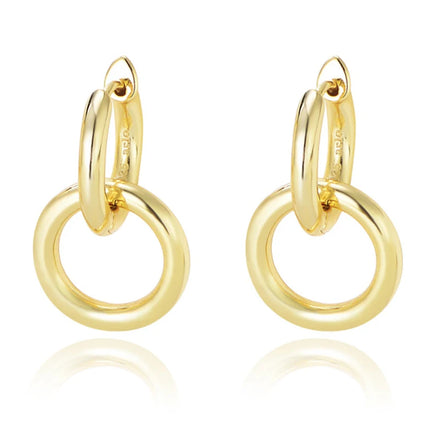 Simple Tarnish Free Minimalist Plain Double Circle Brass 18k Gold Plated Hoops Huggies Pendant Earrings for Women Girls