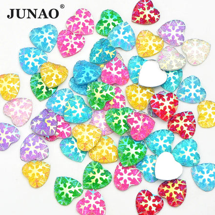 JUNAO 12mm Resin Heart Rhinestone 500pcs Wholesale Flatback Crystal Strass Heart Glitter Rhinestone Applique for Christmas