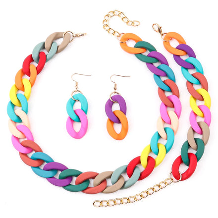 Hot Selling Bohemian Jewelry Soft Matte Mixed Color Earrings Custom Length Bracelet Necklace Acrylic JEWELRY Set for Women Gift
