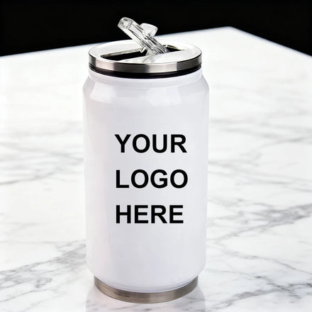 Topjlh 350ml Double Wall Stainless Steel White Sublimation Cola Can Bottle with Straw Lid Bulk for Outdoor Sports Travel Gift