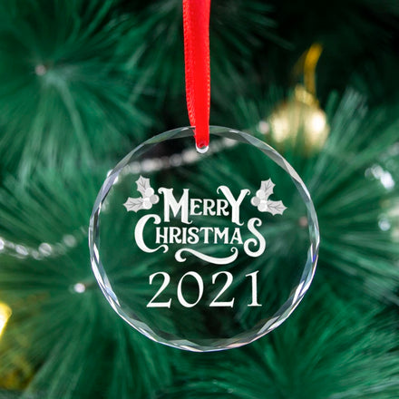 Wholesale Cheap Blank K9 Crystal Glass Round Hanging Ornament Custom logo Christmas Ornament for Decoration