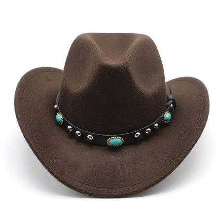Unisex Imitated Wool Jazz Hats Autumn Male Party Banquet Felt Gentleman Men White Wholesale Western Rhinestone Cowboy Hat
