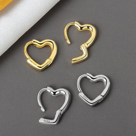 Rinhoo Silver Gold Color Simple Heart Shape-Shape Small Stud Earrings Glamorous Women Fashion Jewelry Party Accessories