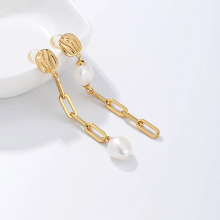 Korean Findings Irregular Shell Pearl Jewelry Psj Brass Rhodium 18k Gold Plated Drop Down Earrings for Women Girls