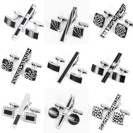 Wholesale Engraved Men Cufflinks and Tie Clips Alloy Metal Cuff Links Men Cufflinks and Tie Clip Set for Men