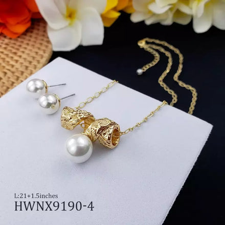 Hot Hawaiian Jewelry Set Pattern Pink Shell Pearl Studs Earrings Necklace Sets Wholesale Colorful Abalone Pearls Samoan Jewelry