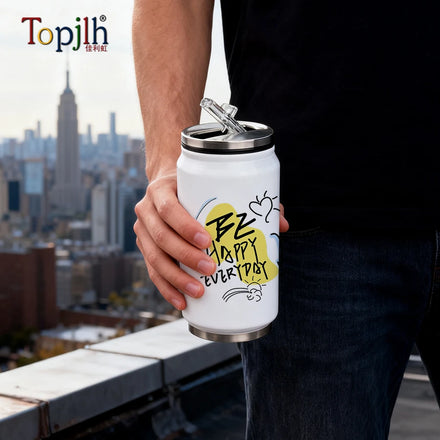 Topjlh 350ml 500ml Double Wall Stainless Steel Cola Can Tumbler with Straw Sublimation Blanks Bulk Wholesale Cafes Retail Stores