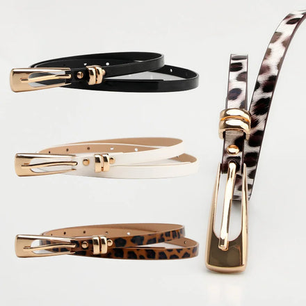 JULUN Ladies Belt Vintage Belts Women Leopard Print Belt With Sleek Gold Buckle Slim Waist Accessory for Dresses & Jeans