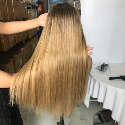 Available in Stock 22 Inches Super Double Drawn Jewish Lace Wig Highlights Color Cuticle Aligned HD Lace Jewish Wig